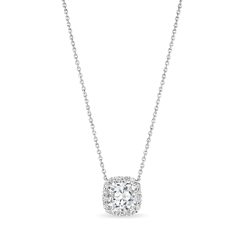 Infinity twist necklaces-Cushion Cut Diamond with Halo Pendant, 3.5 CT