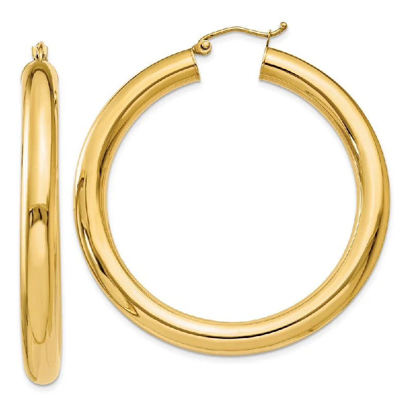 Smoky quartz earrings-5mm, 14k Yellow Gold Classic Round Hoop Earrings, 45mm (1 3/4 Inch)