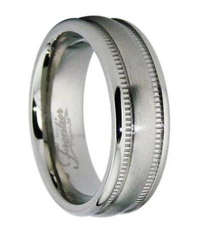 Bead stack rings-Men's Titanium Wedding Ring with Milgrain Edges | 6.5mm