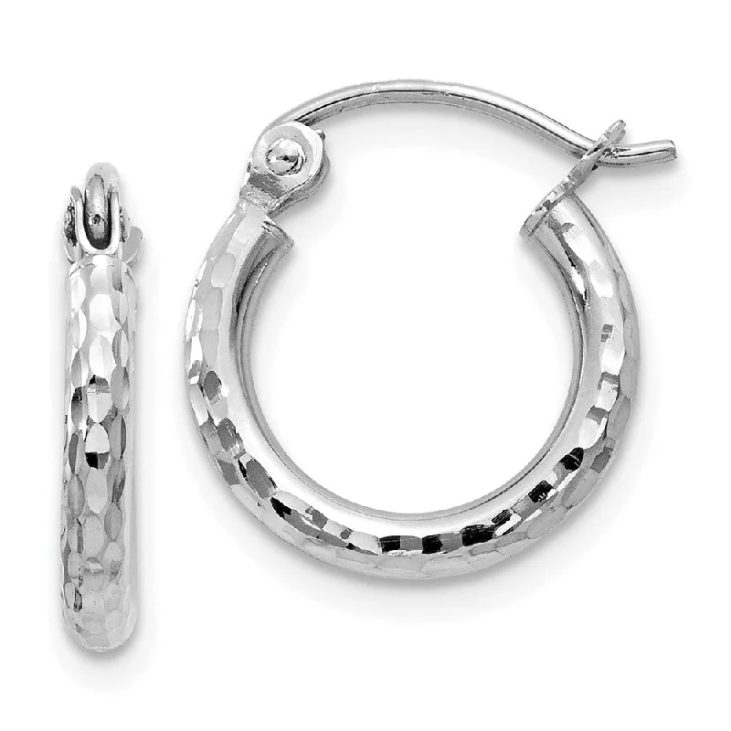 Ridged disc earrings-2mm, 14k White Gold Diamond-cut Hoops, 13mm (1/2 Inch)