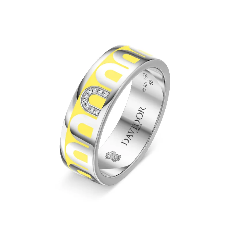 Sculpted band rings-L’Arc de DAVIDOR Ring MM, 18k White Gold with Limoncello Lacquered Ceramic and Porta Simple Diamonds