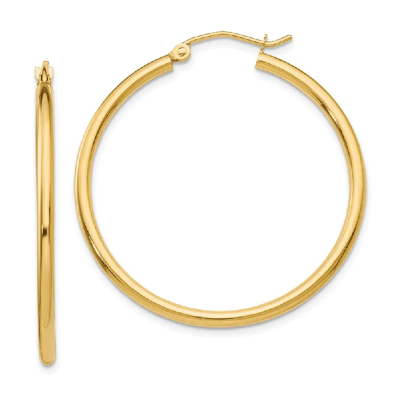 Round coin earrings-2mm, 14k Yellow Gold Classic Round Hoop Earrings, 35mm (1 3/8 Inch)