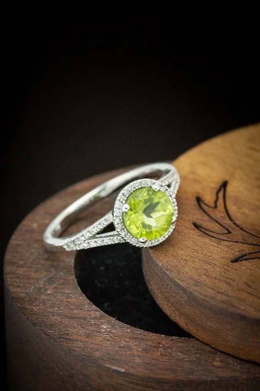 Planetary theme rings-"AURA" - BIRTHSTONE RING WITH A PERIDOT CENTER STONE & DIAMOND ACCENTS