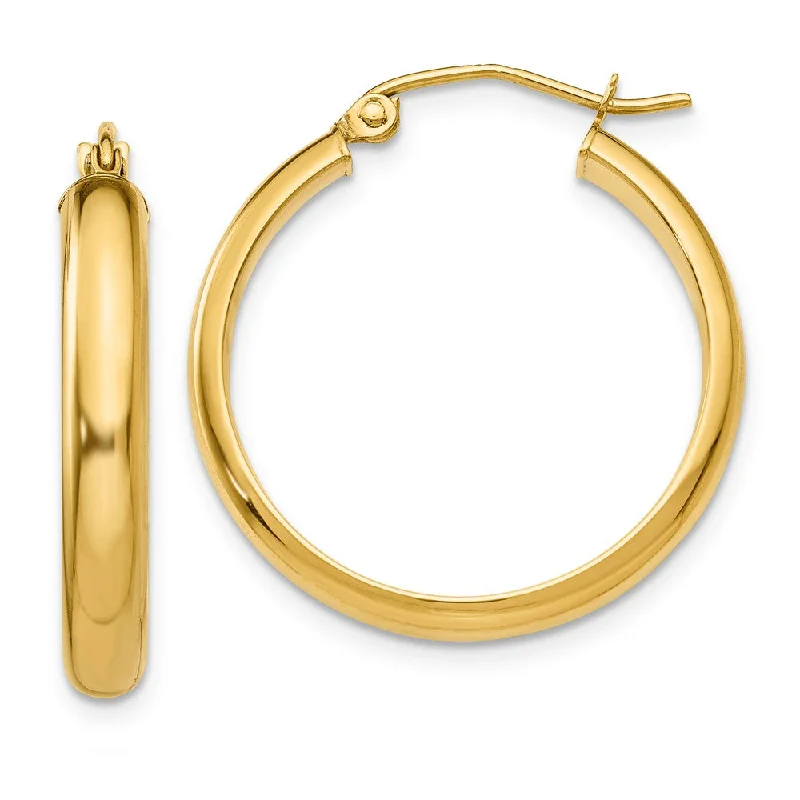 Lustrous pearl earrings-3.75mm x 25mm Polished 14k Yellow Gold Domed Round Tube Hoop Earrings