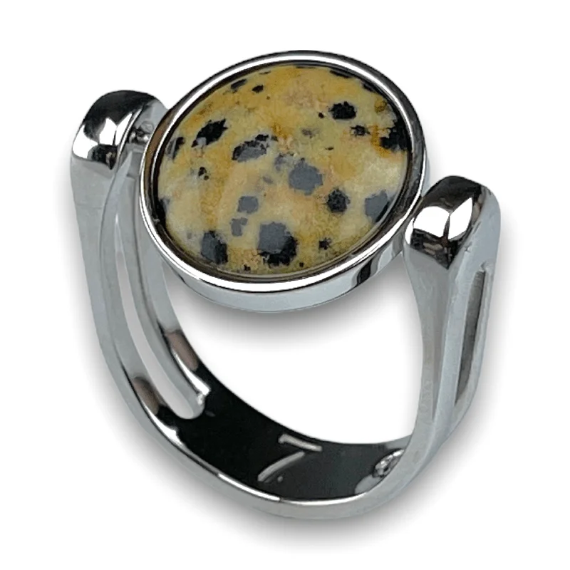 Fine pearl rings-Dalmatian Jasper Crystal Fidget Ring