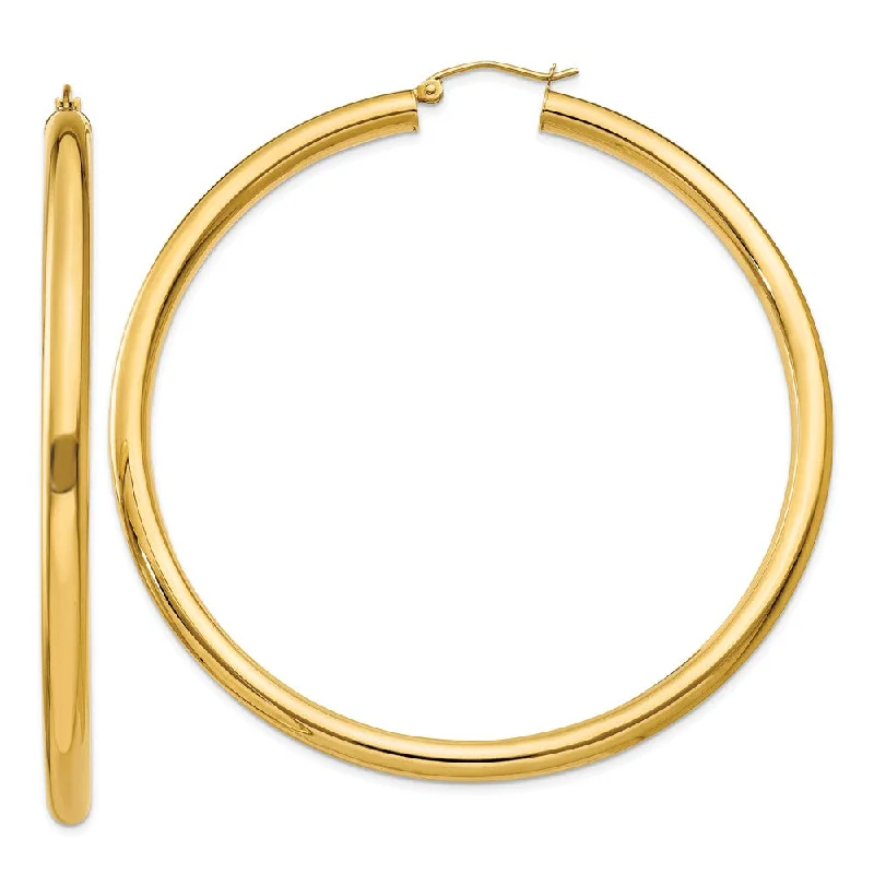 Sleek cuff earrings-4mm, 14k Yellow Gold Classic Round Hoop Earrings, 65mm (2 1/2 Inch)