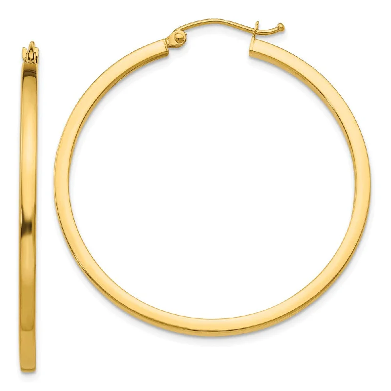 Sculpted ring earrings-2mm, 14k Yellow Gold Square Tube Round Hoop Earrings, 40mm (1 1/2 In)