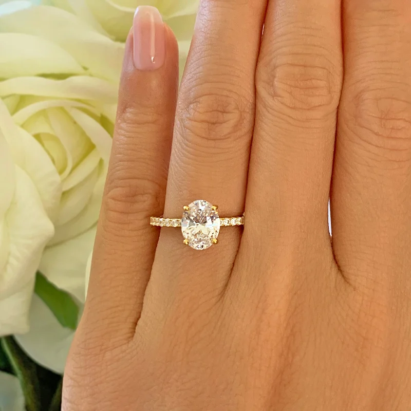 Fine stack rings-2.25 ctw Oval Accented Solitaire Ring - Yellow GP