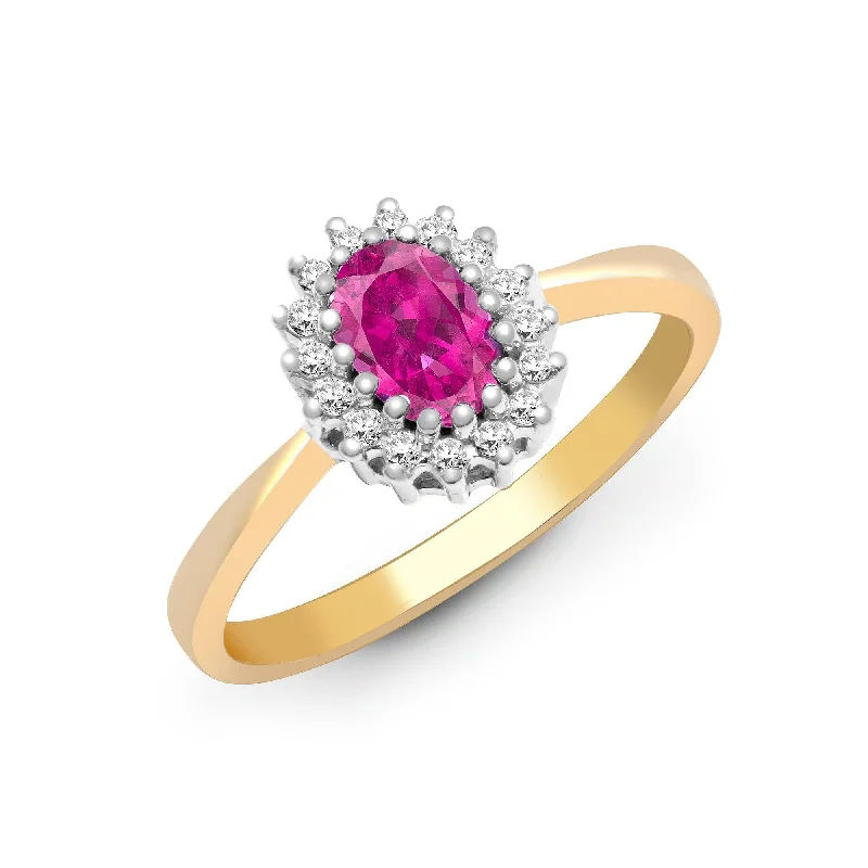 Curved art rings-9ct Yellow Gold Diamond And Pink Sapphire Ring