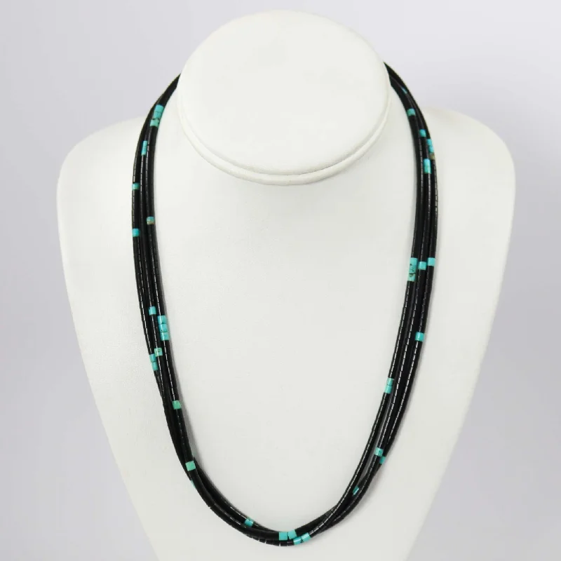 Swinging gem necklaces-Jet and Turquoise Bead Necklace