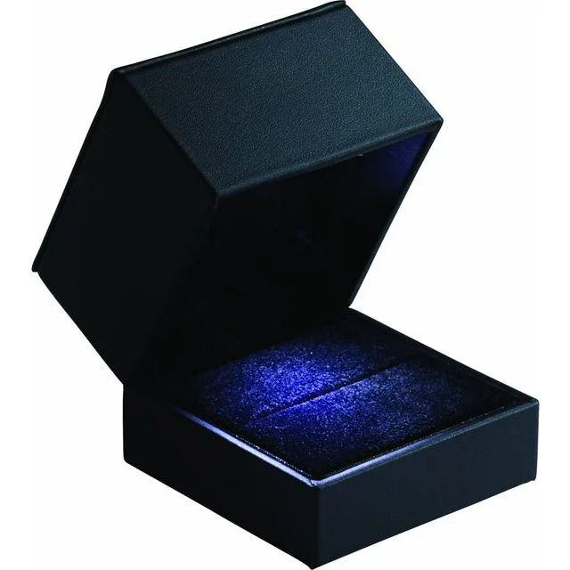 Octagonal gem rings-Black Large LED Lighted Ring Box