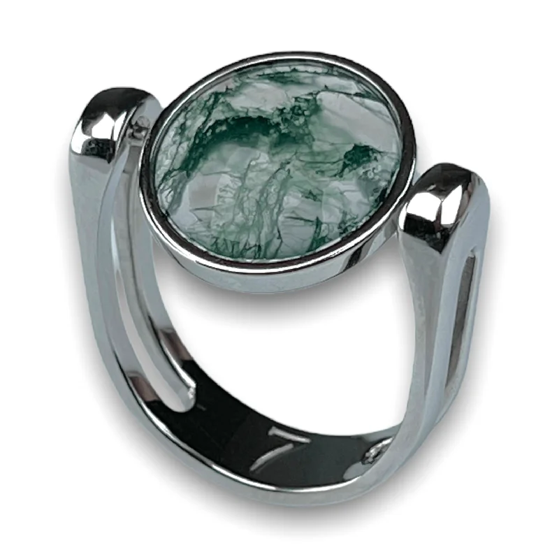 Fluid form rings-Moss Agate Crystal Fidget Ring