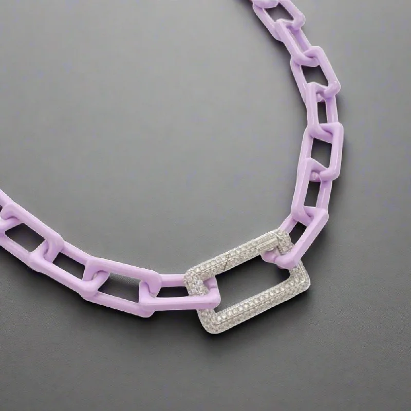 Four-layer necklaces-Rhodium Plated Over Brass CZ Lavender Enamel Necklace