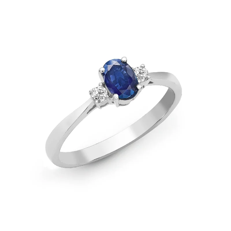 Broad gold rings-18ct White Gold Diamond And Sapphire 3 Stone Ring