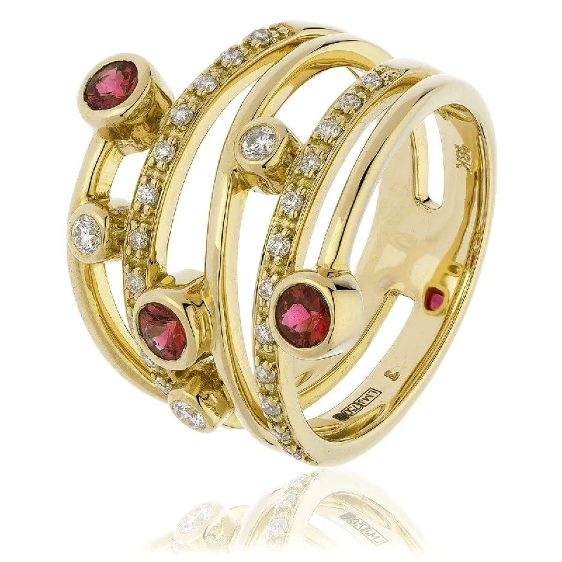 Thick band rings-18ct Yellow Gold Ruby and Diamond Cocktail Ring