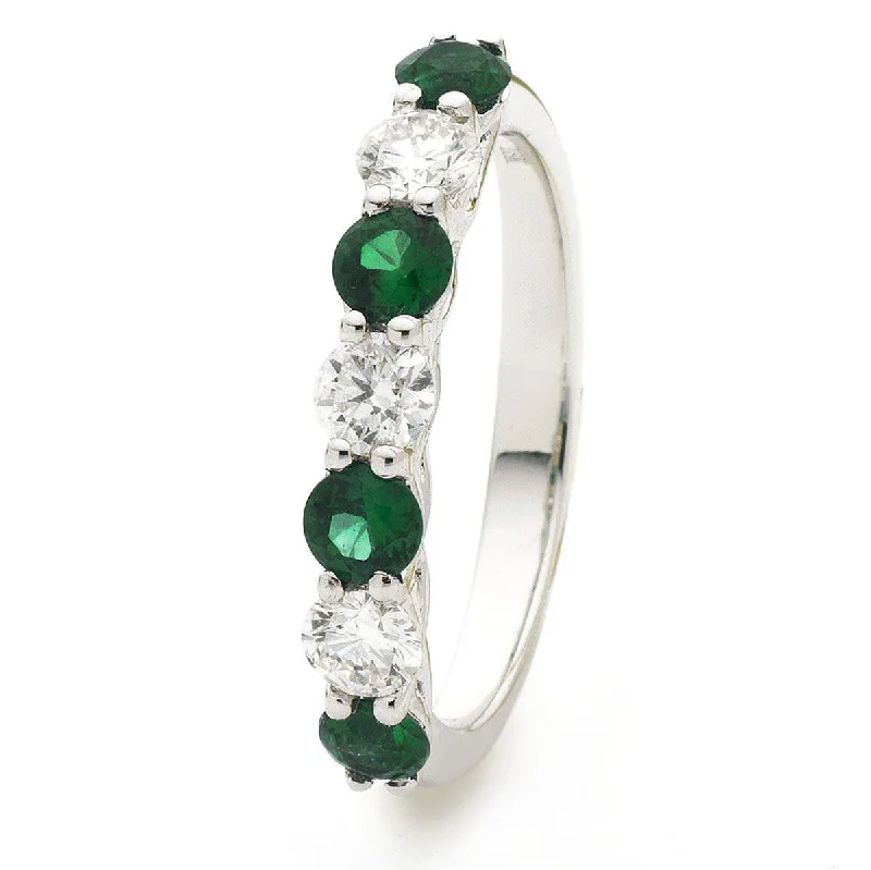 Ladybug rings-Emerald and Diamond Seven Stone Ring in Claw Setting