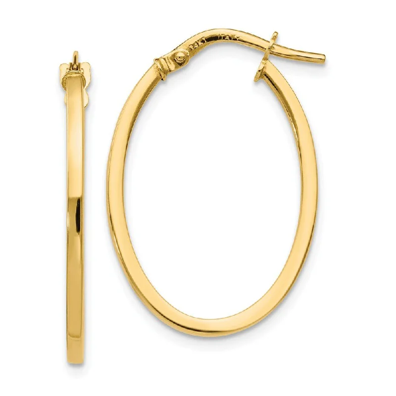 Oversized ring earrings-1.5mm Square Tube Oval Hoop Earrings in 14k Yellow Gold, 26mm (1 Inch)