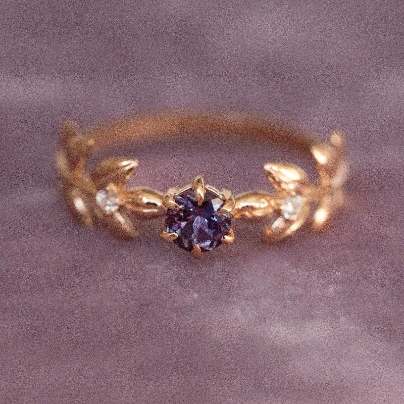 Hollowed band rings-Twilight Baby Goddess Alexandrite Leaf Ring