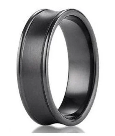 Sculpted band rings-7.5mm Men's Benchmark Black Titanium Wedding Ring With Concave Design