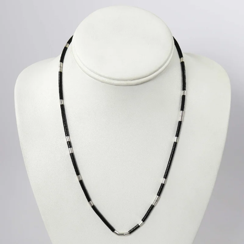 Tight choker necklaces-Jet and Silver Necklace