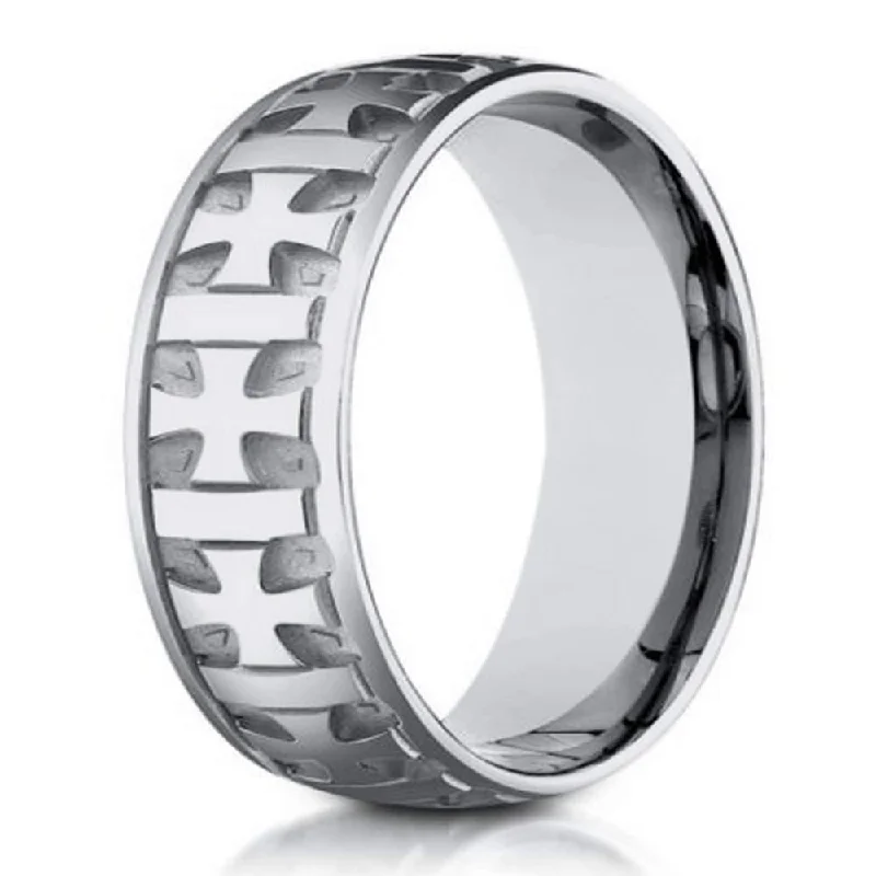 Raw wood rings-Designer Men's Ring in 18K White Gold with Gaelic Crosses | 6mm