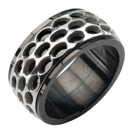 Shadow gothic rings-Men's Stainless Steel Car Grille Black IP Polish Finished Ring -9mm