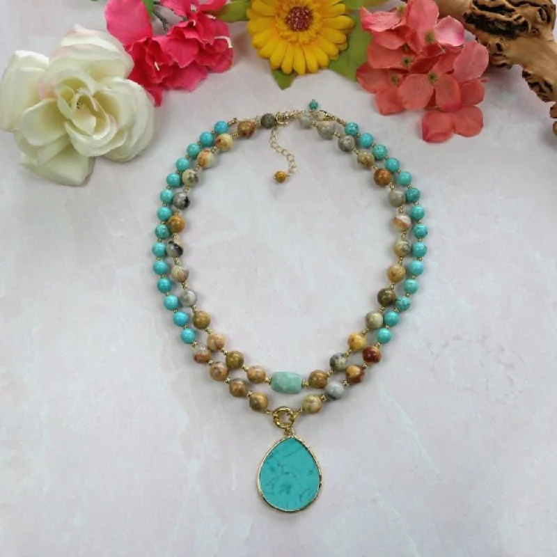 Broad bib necklaces-YGP Genuine Agate Double Necklace