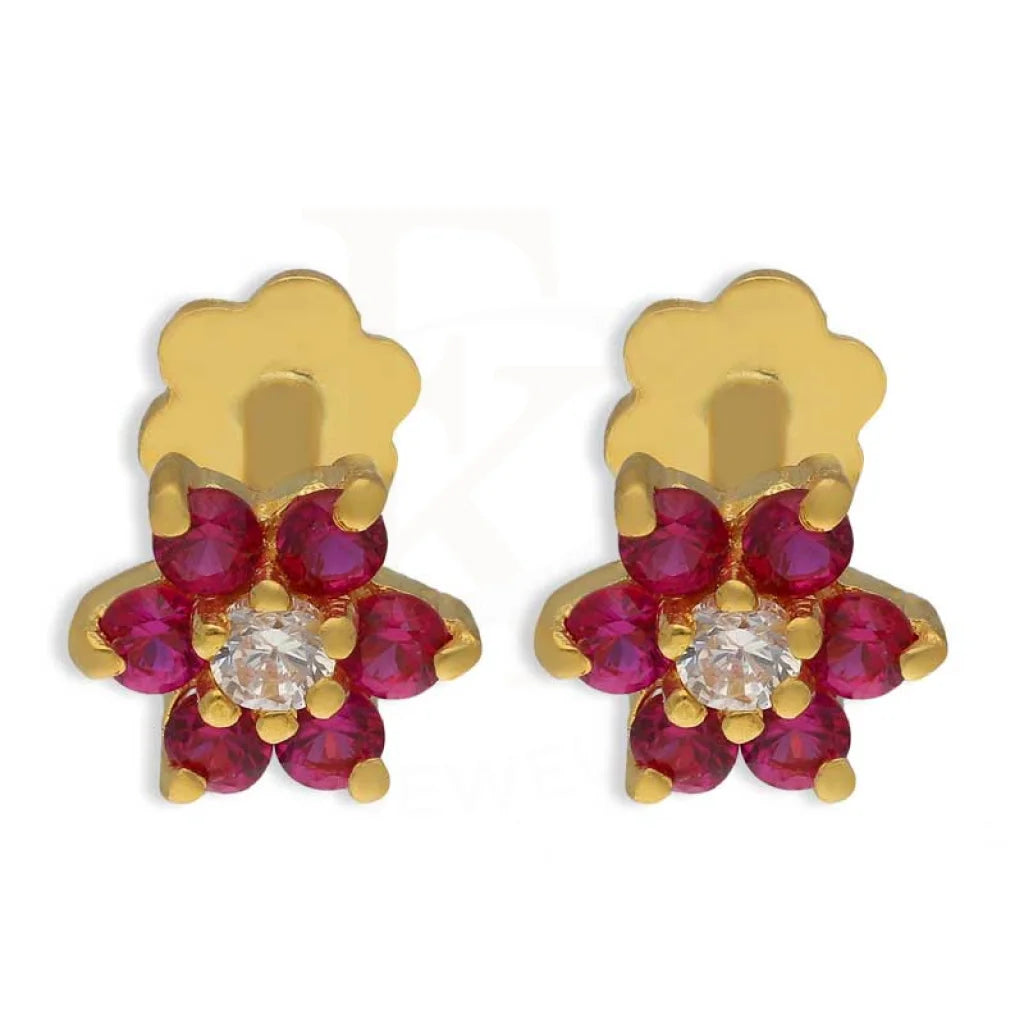 Octagonal dangle earrings-Gold Flower Second Stud Earrings 18KT - FKJERN18K3090