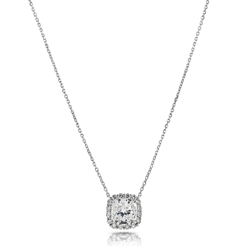 Ridged disc necklaces-Square Diamond Necklace With Halo