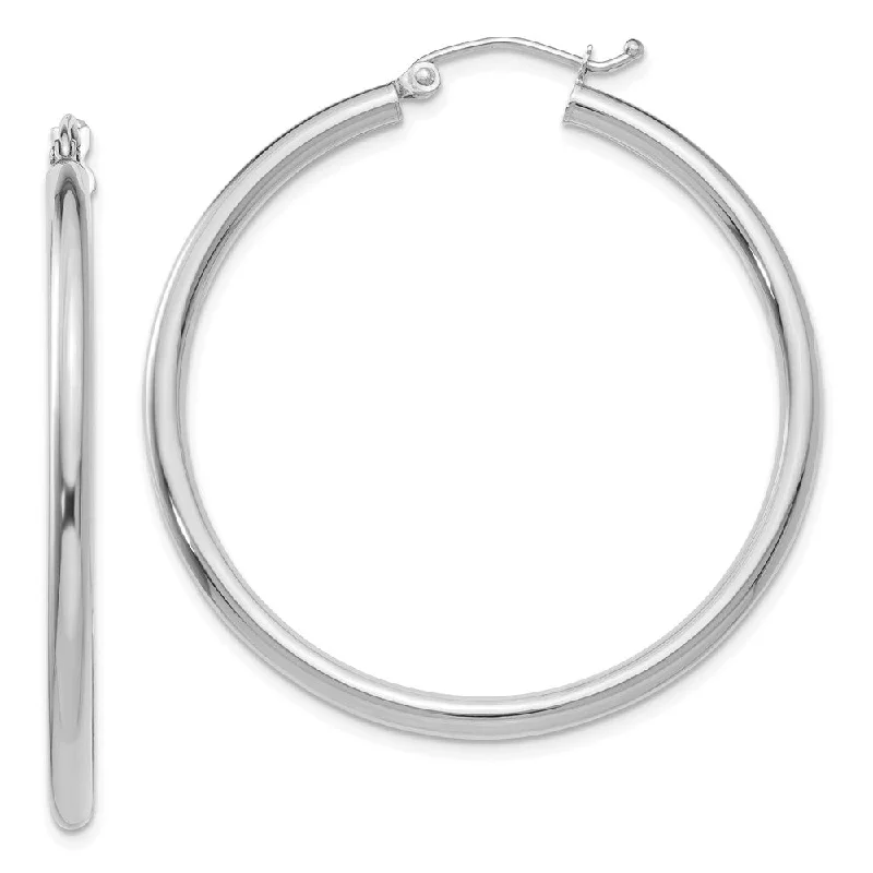 Airy hoop earrings-2.5mm, 14k White Gold Classic Round Hoop Earrings, 40mm (1 1/2 Inch)