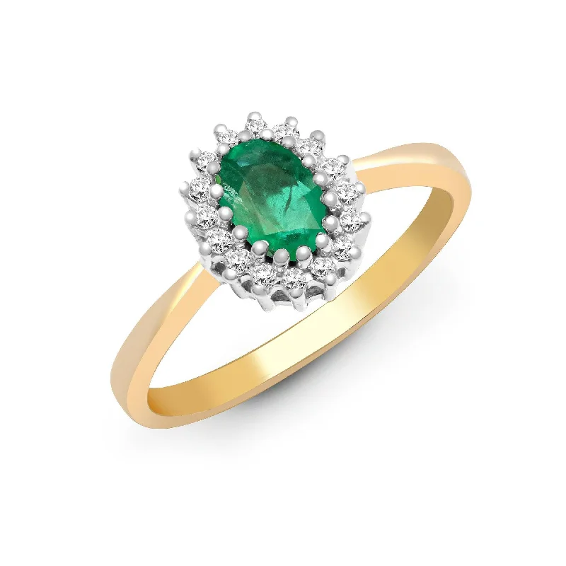 Box band rings-9ct Yellow Gold Diamond And Emerald Ring