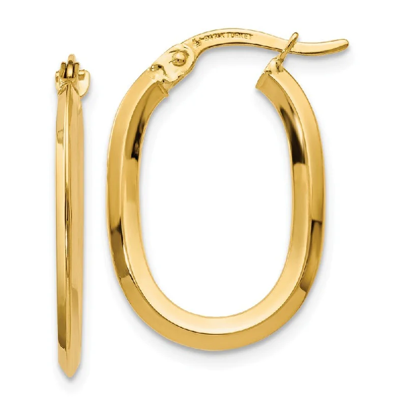 Curved design earrings-1.4mm Polished Knife Edge Oval Hoop Earrings in 14k Yellow Gold, 22mm