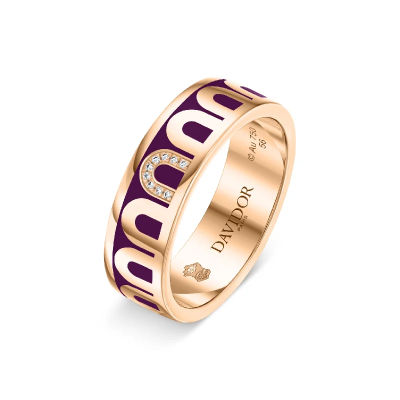 Thick stone rings-L’Arc de DAVIDOR Ring MM, 18k Rose Gold with Aubergine Lacquered Ceramic and Porta Simple Diamonds