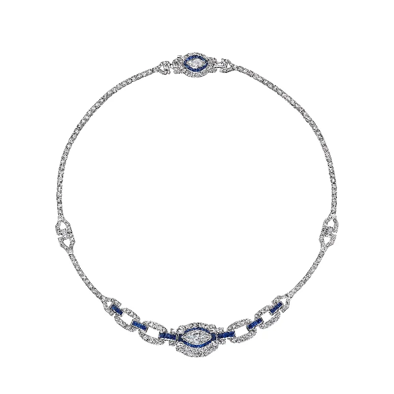 Memory locket necklaces-Sapphire and White Diamond Necklace, 3 CT