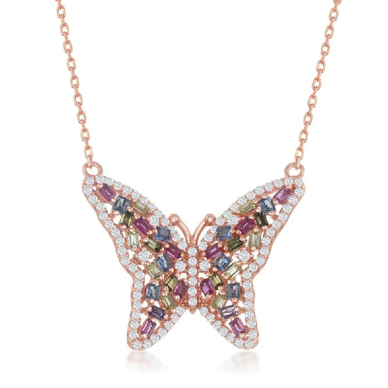 Stellar map necklaces-RGP Sterling Multi-Color CZ Butterfly Necklace