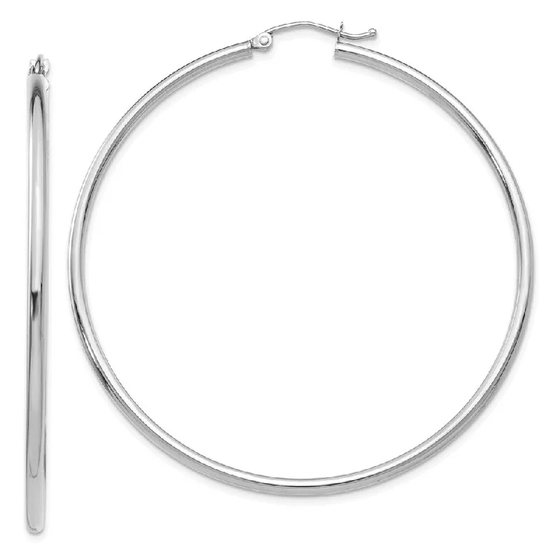 Detailed drop earrings-2mm, 14k White Gold Classic Round Hoop Earrings, 55mm (2 1/8 Inch)