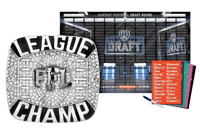 Clear quartz rings-Championship Ring + 2024 Fantasy Football Live Draft Board Kit