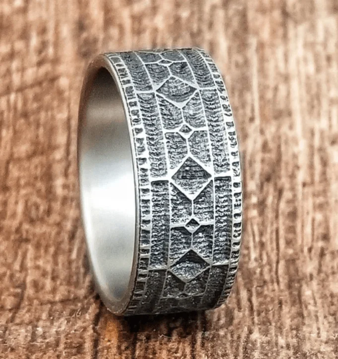 Curved art rings-Rampart Viking Titanium Men's Ring - 9mm wide