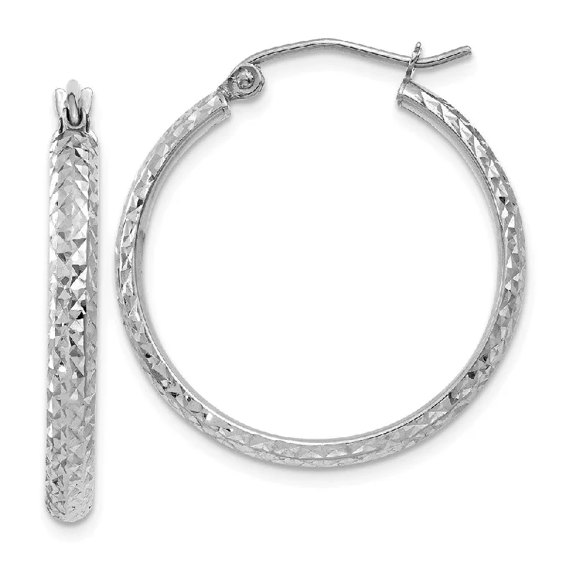 Wave theme earrings-2.8mm, 14k White Gold Diamond-cut Hoops, 25mm (1 Inch)