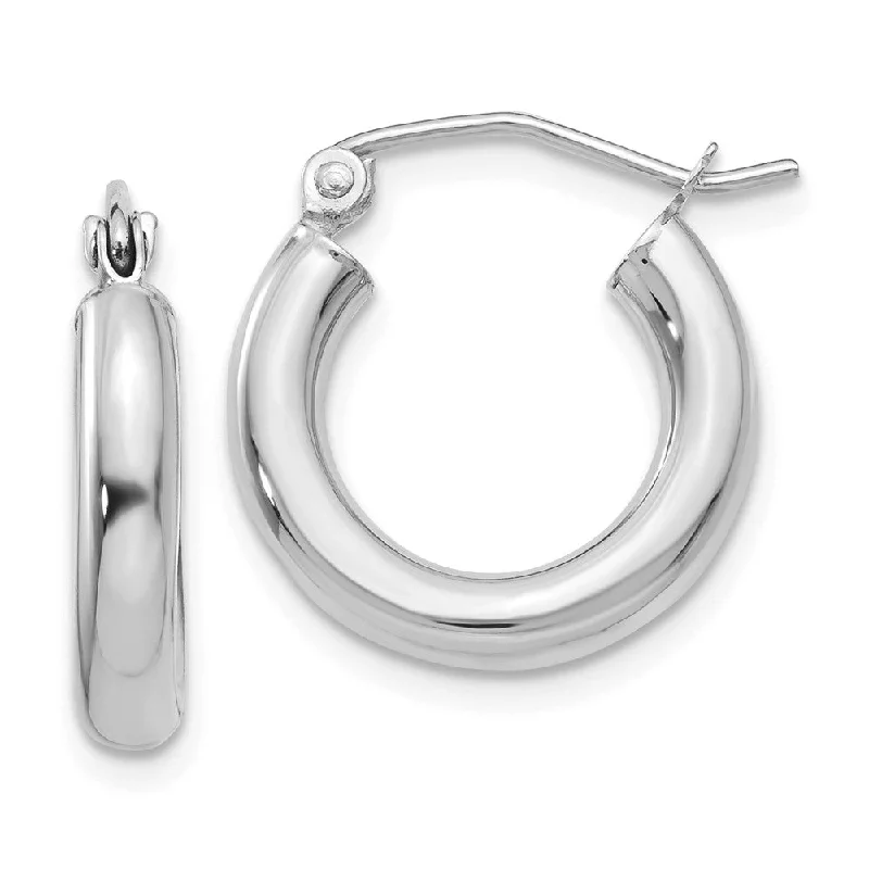 Fine pearl earrings-3mm, 14k White Gold Classic Round Hoop Earrings, 15mm (9/16 Inch)