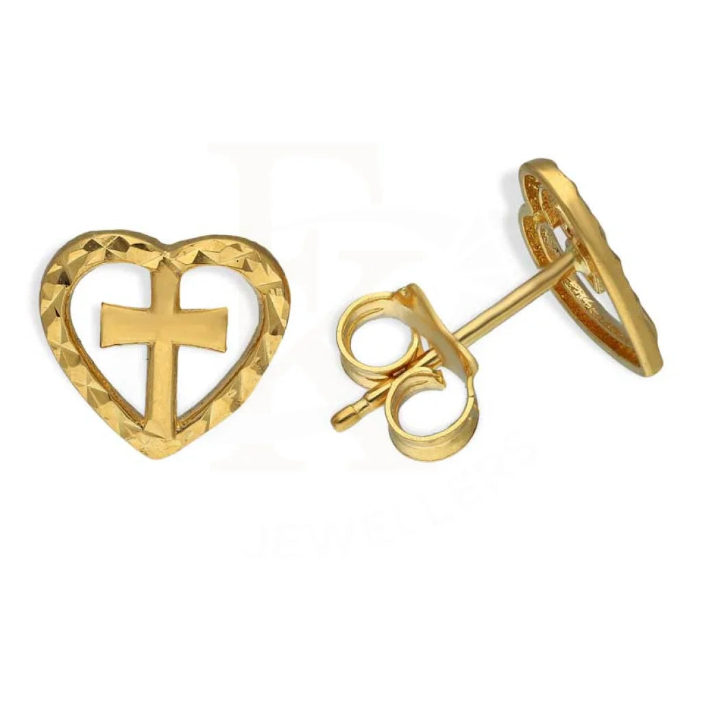 Embroidered earrings-Gold Heart Cross Stud Earrings 18KT - FKJERN18K2800