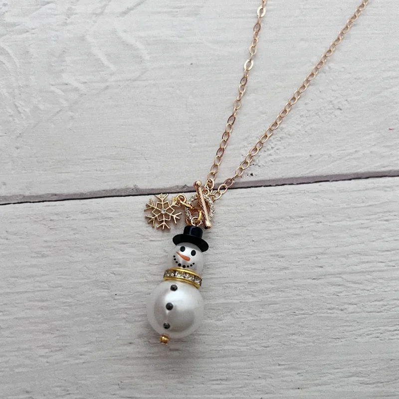 Heritage style necklaces-Pearl Snowman Toggle Necklace