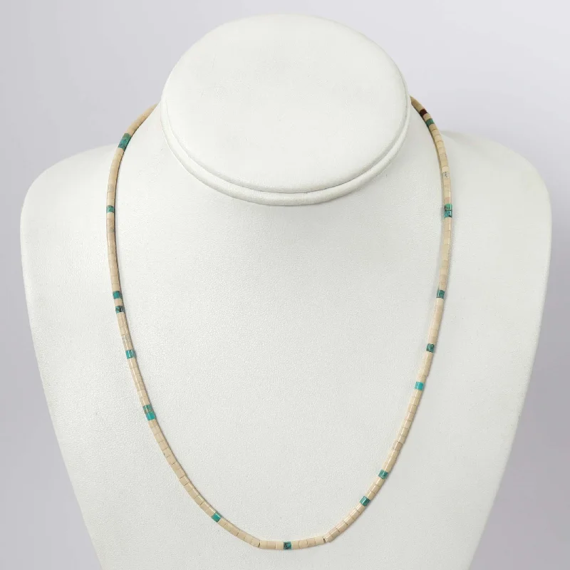 Flat bar necklaces-Serpentine and Turquoise Necklace