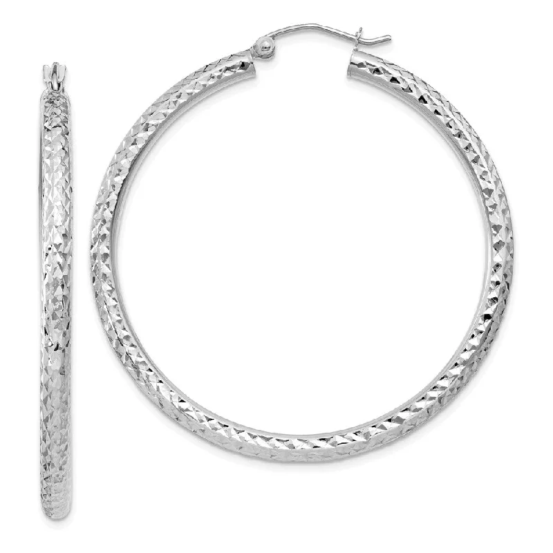 Shining crystal earrings-3mm, 14k White Gold Diamond-cut Hoops, 45mm (1 3/4 Inch)