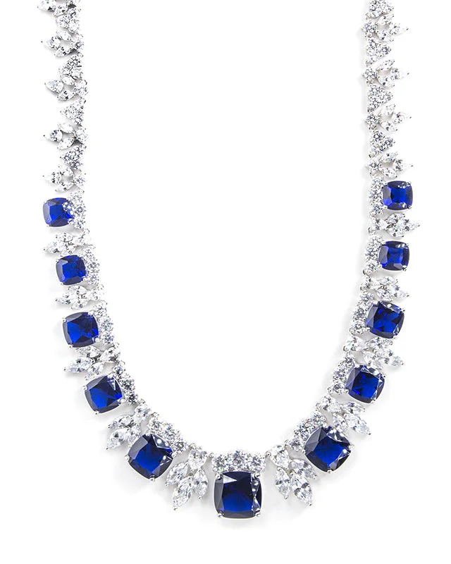 Bright beaded necklaces-Blue Sapphire Cushion Statement Necklace