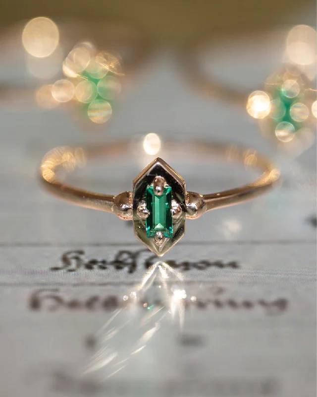 Hand-crafted rings-Lucky Elixir Green Emerald Baguette Ring