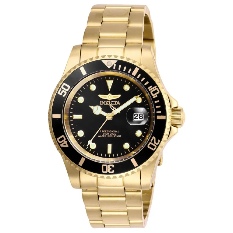 Detailed accent bracelets-Invicta Men's Quartz Watch - Pro Diver Black Dial Yellow Gold Bracelet | 26975