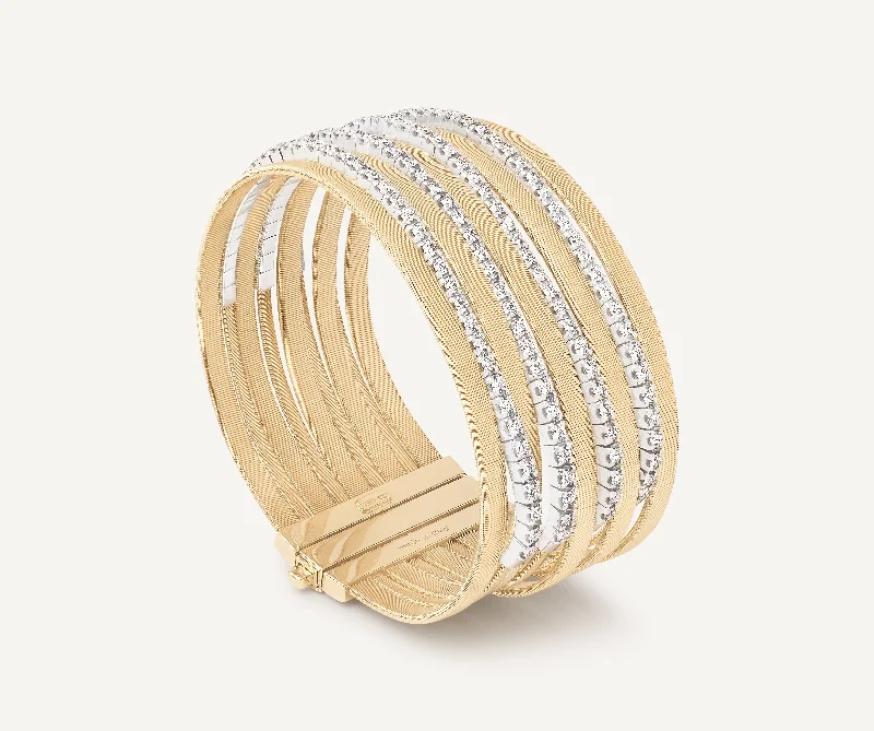 Stamped word bracelets-18K Yellow Gold 9-Strand Bracelet with Diamond Pavé Bands