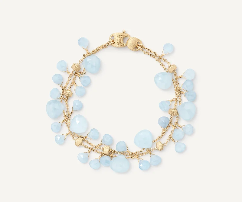 Clean link bangles-18K Yellow Gold Double-Strand Aquamarine Bracelet