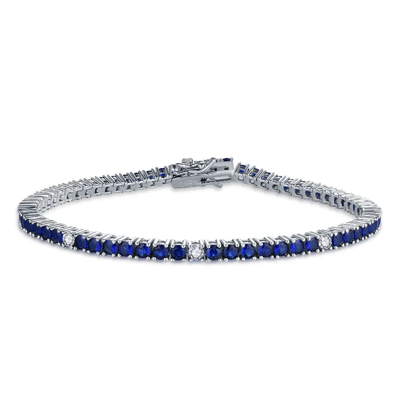 Charm eye bangles-Silver Tennis Bracelet With Colored CZ Stones & White CZ Stone Intervals - Choose Your Color